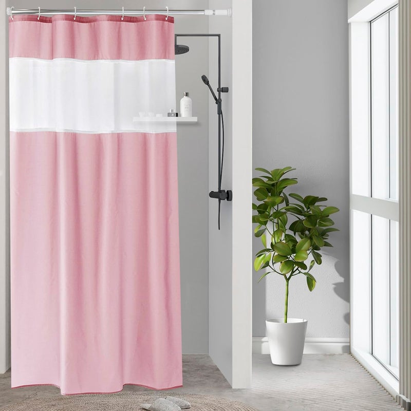 UFRIDAY Pink Shower Curtain Decorative Polyester Fabric Shower Curtain for Bathroom with Sheer Window Set 72 x 72 Inch for Girls Woman Lady,Light Pink - Image 1